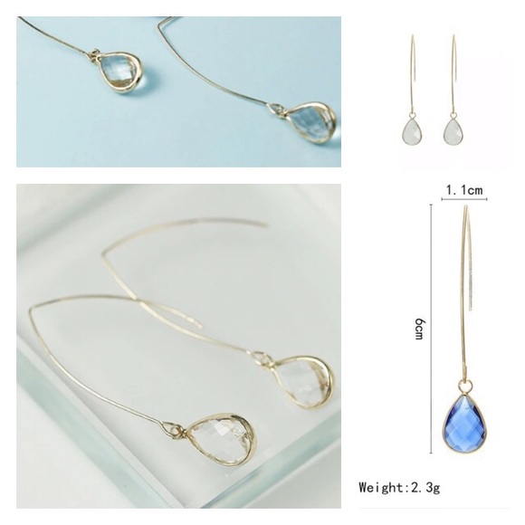 NEW!💙💎CRYSTAL CLEAR FACETED TEARDROPS!💎💙GOLDEN - Picture 3 of 7